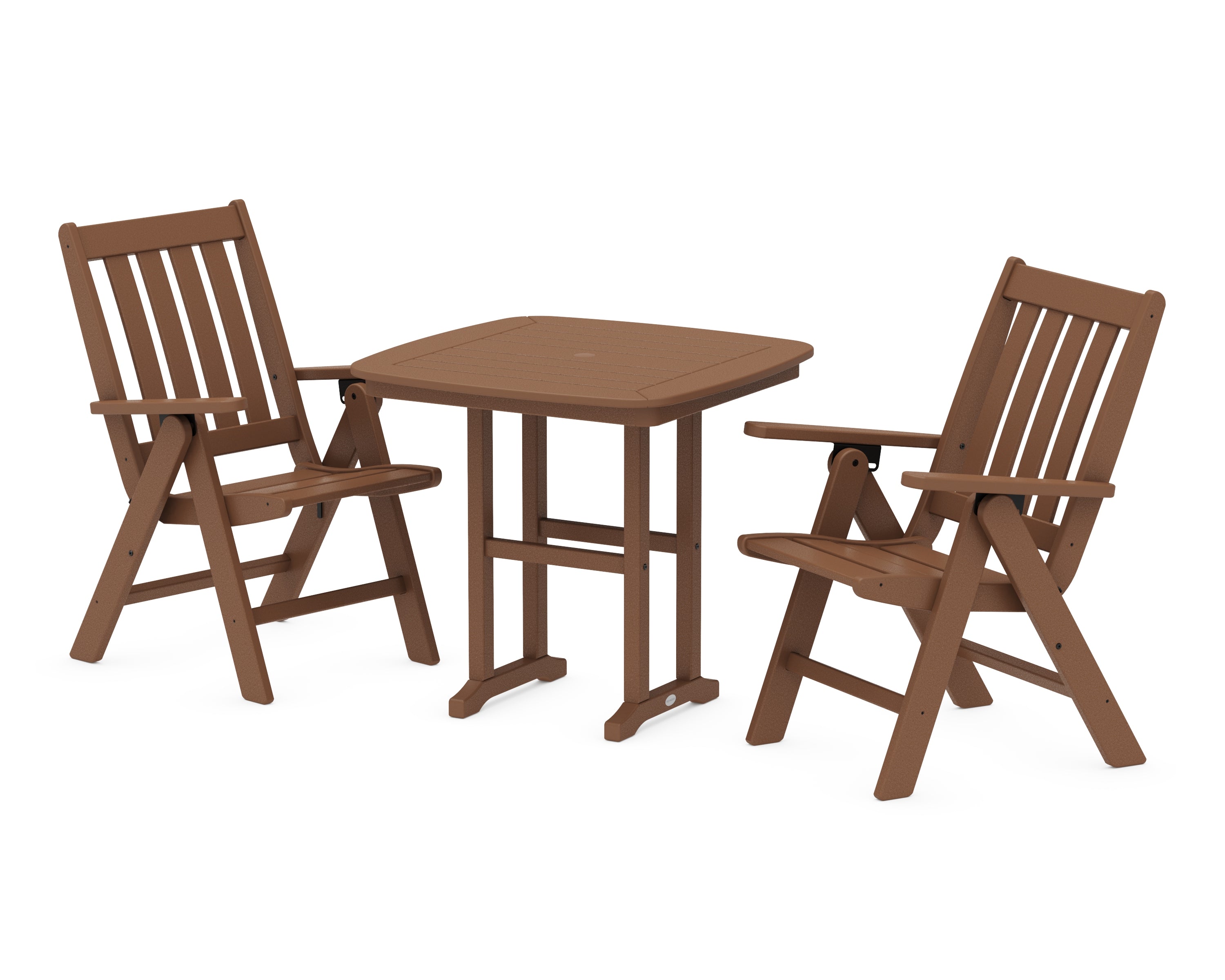 POLYWOOD® Vineyard Folding Chair 3-Piece Dining Set in Teak
