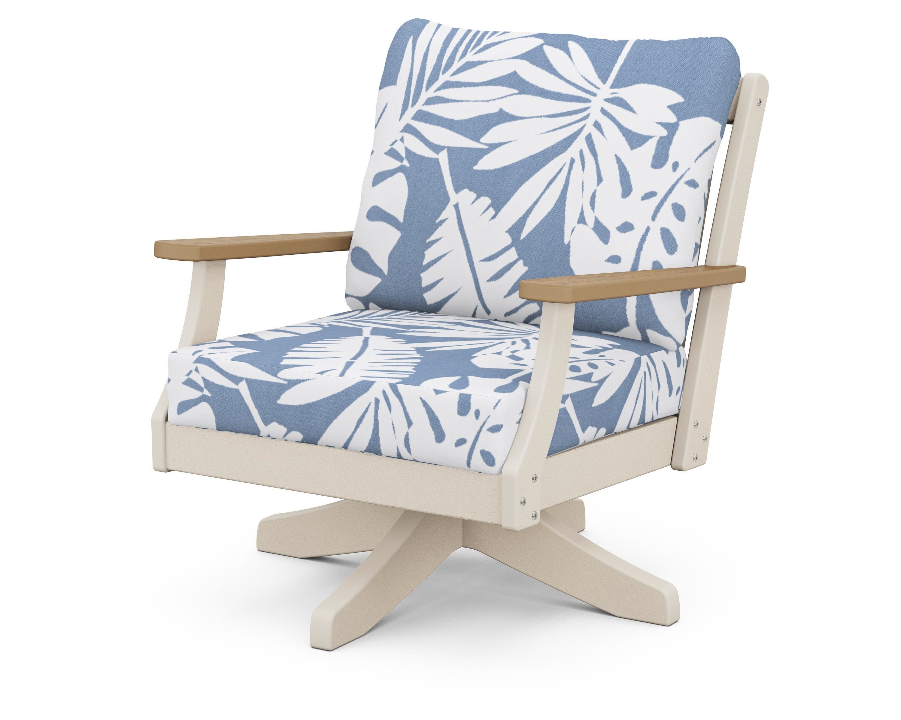 POLYWOOD® Braxton Deep Seating Swivel Chair in Sand / Natural / Leaf Sky Blue
