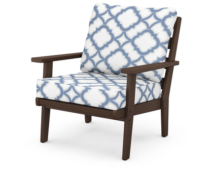 POLYWOOD® Grant Park Deep Seating Chair in Mahogany / Trellis Sky Blue