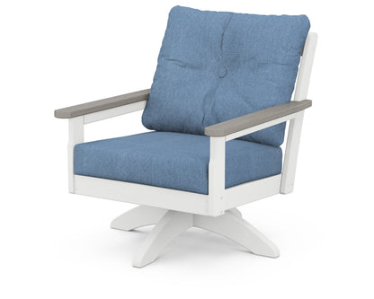 POLYWOOD® Vineyard Deep Seating Swivel Chair in White / Driftwood / Sky Blue