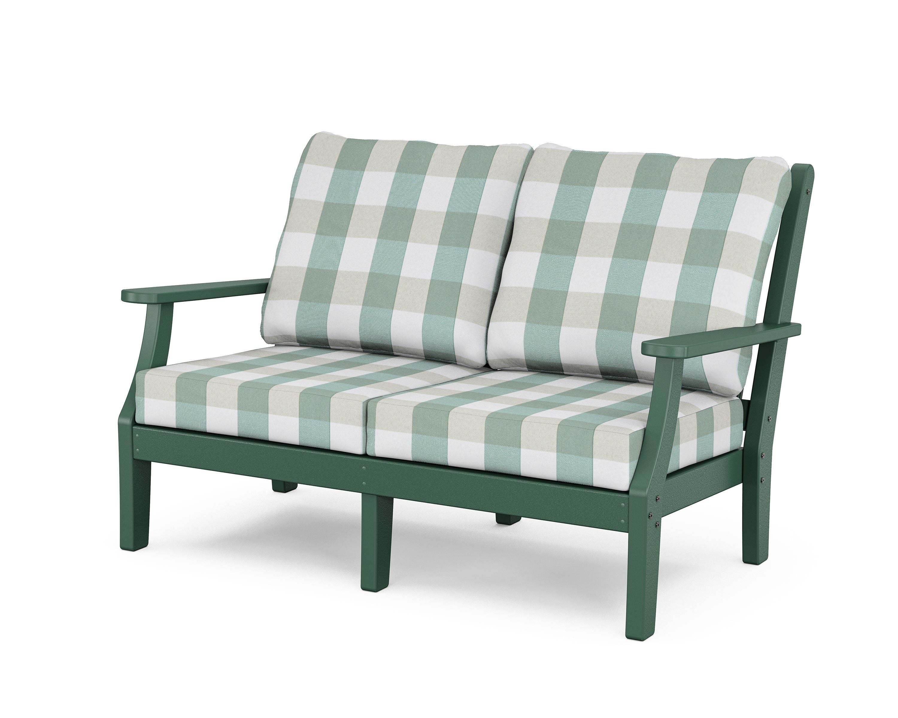Country Living Wovendale Deep Seating Loveseat in Green / Buffalo Plaid Glacier Spa