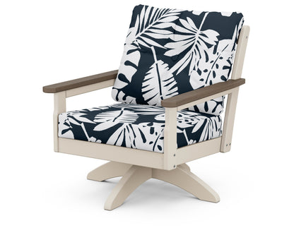 POLYWOOD® Vineyard Deep Seating Swivel Chair in Sand / Kona / Leaf Marine Indigo