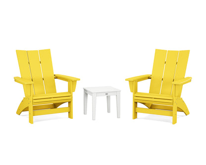 POLYWOOD® 3-Piece Modern Grand Adirondack Set in Lemon / White