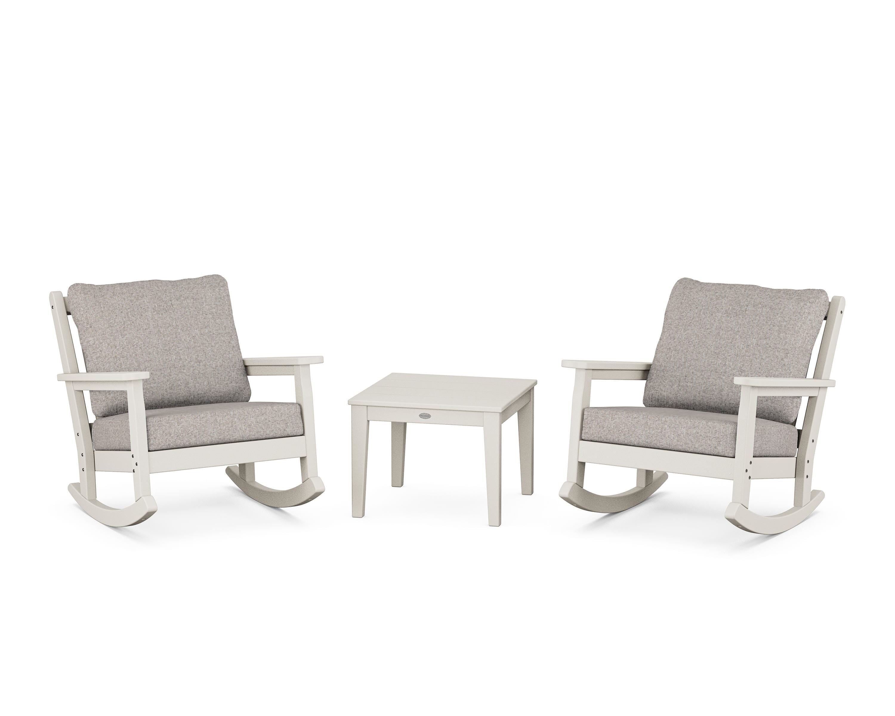 POLYWOOD® Chippendale 3-Piece Deep Seating Rocker Set in Sand / Weathered Tweed