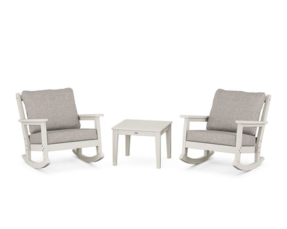 POLYWOOD® Chippendale 3-Piece Deep Seating Rocker Set in Sand / Weathered Tweed
