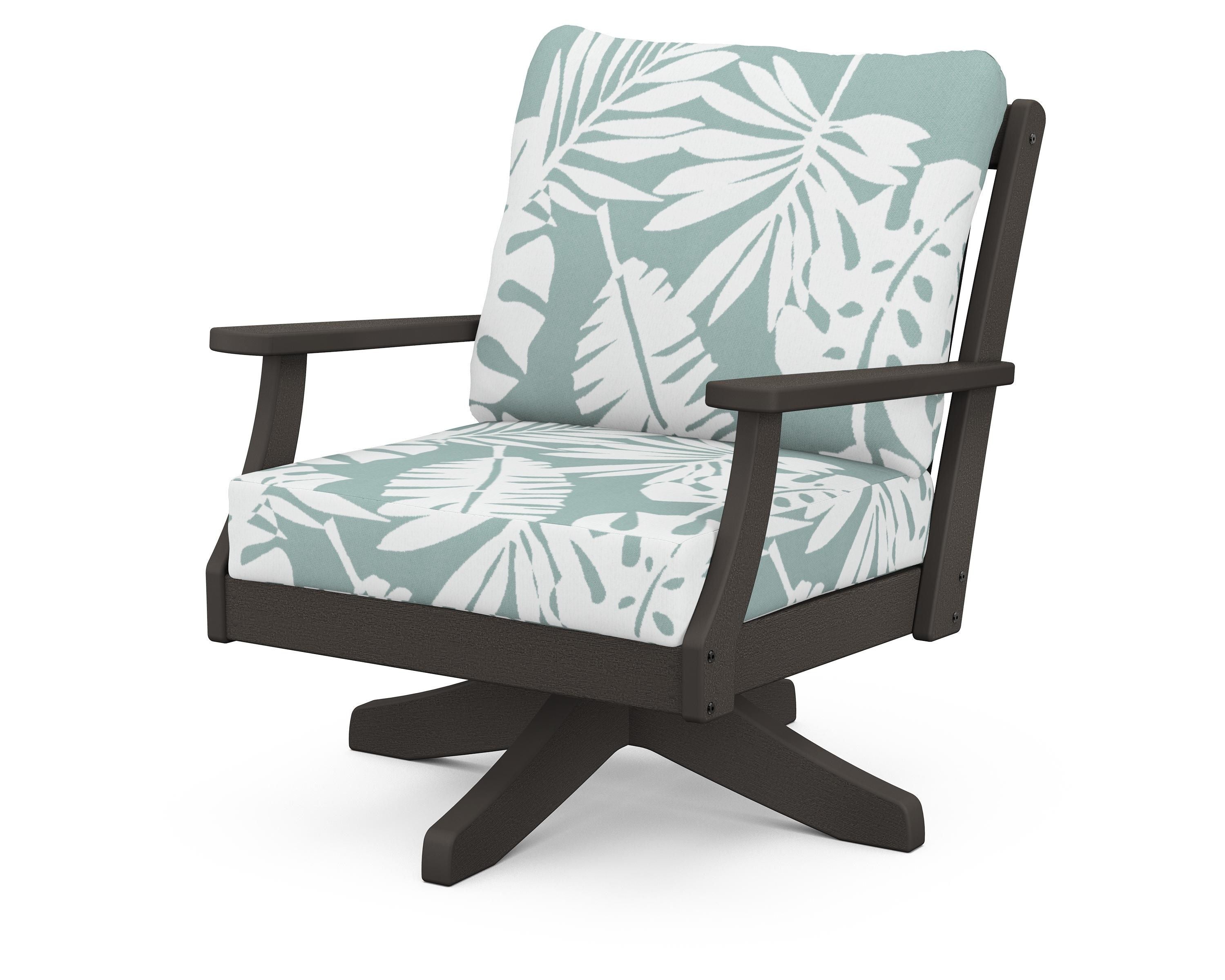 POLYWOOD® Braxton Deep Seating Swivel Chair in Vintage Coffee / Leaf Glacier Spa