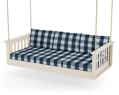 POLYWOOD® Vineyard Daybed Swing in Sand / Buffalo Plaid Marine Indigo