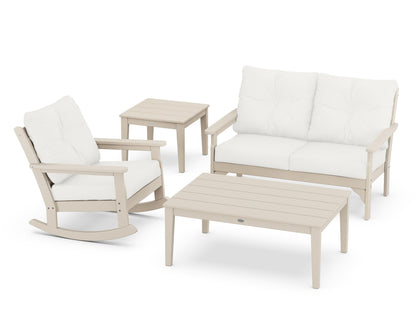 POLYWOOD® Vineyard 4-Piece Deep Seating Rocker Set in Sand / Natural Linen