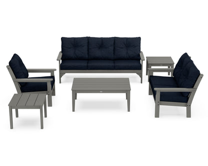 POLYWOOD® Vineyard 6-Piece Deep Seating Set in Slate Grey / Marine Indigo