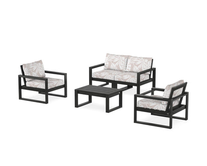 POLYWOOD® EDGE Sectional 4-Piece Deep Seating Set with Loveseat in Black / Leaf Dune Burlap