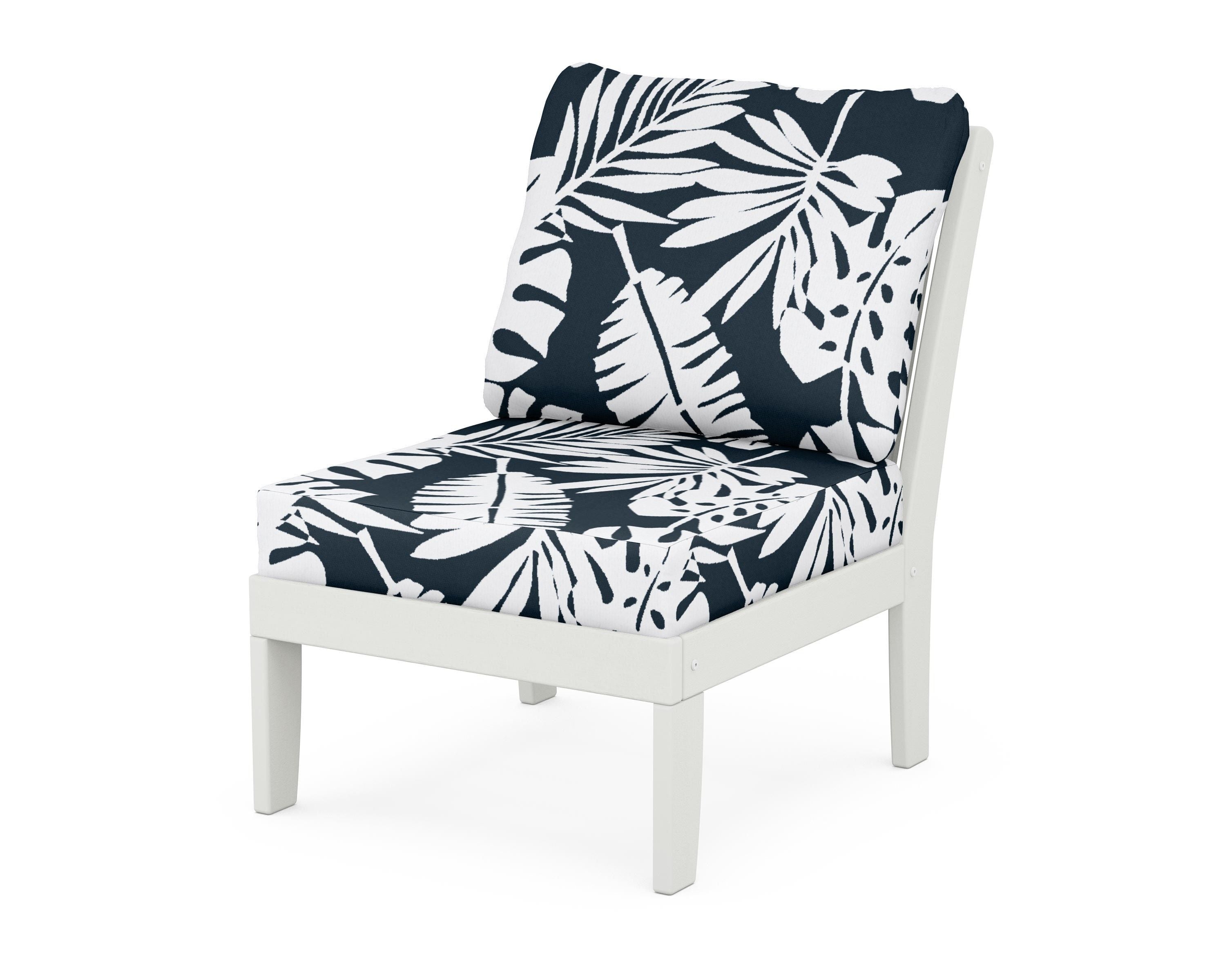 POLYWOOD® Braxton Modular Armless Chair in Vintage White / Leaf Marine Indigo