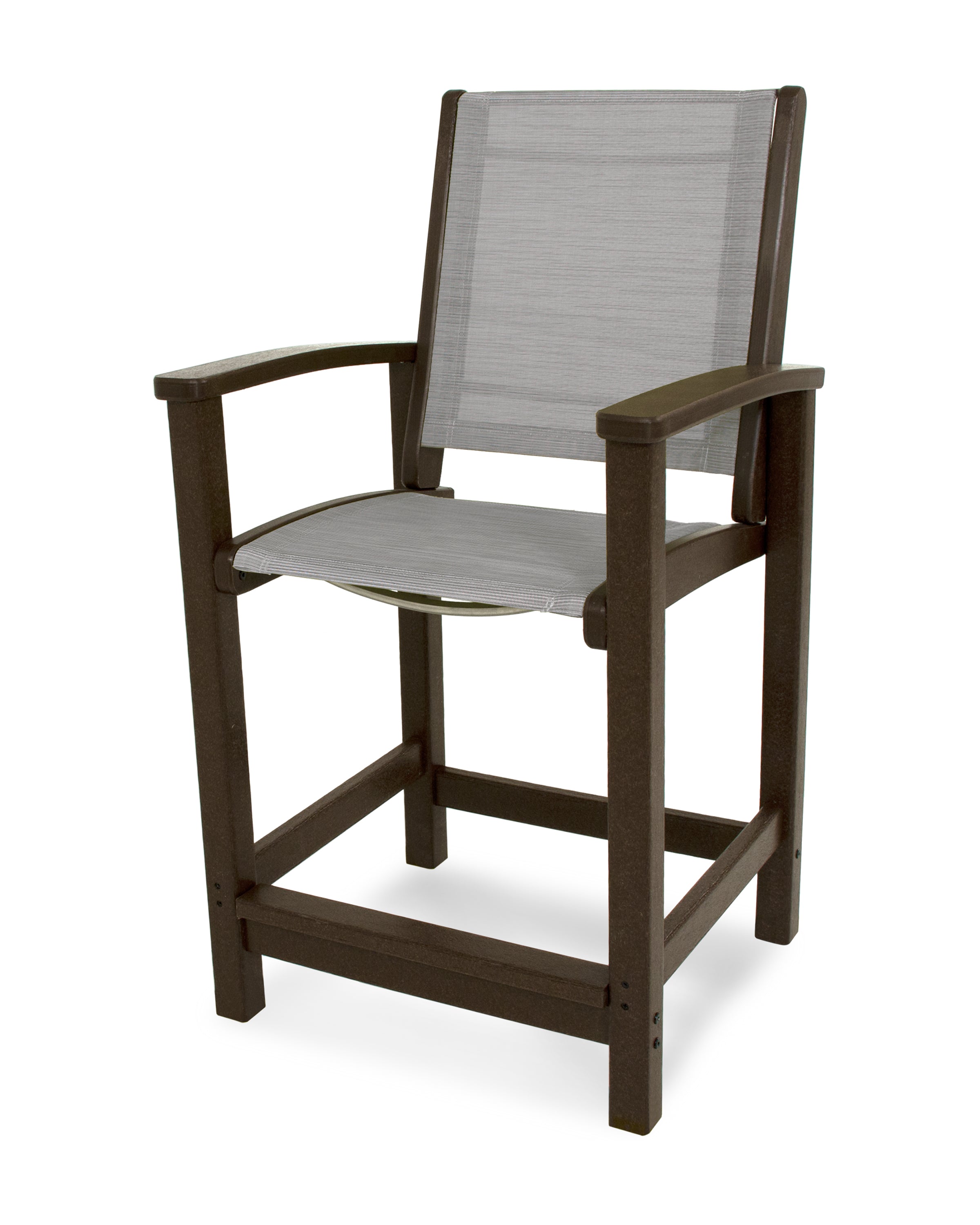 POLYWOOD® Coastal Counter Chair in Mahogany / Metallic Sling