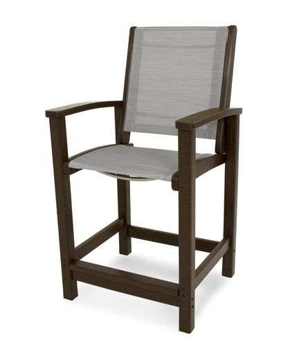POLYWOOD® Coastal Counter Chair in Mahogany / Metallic Sling