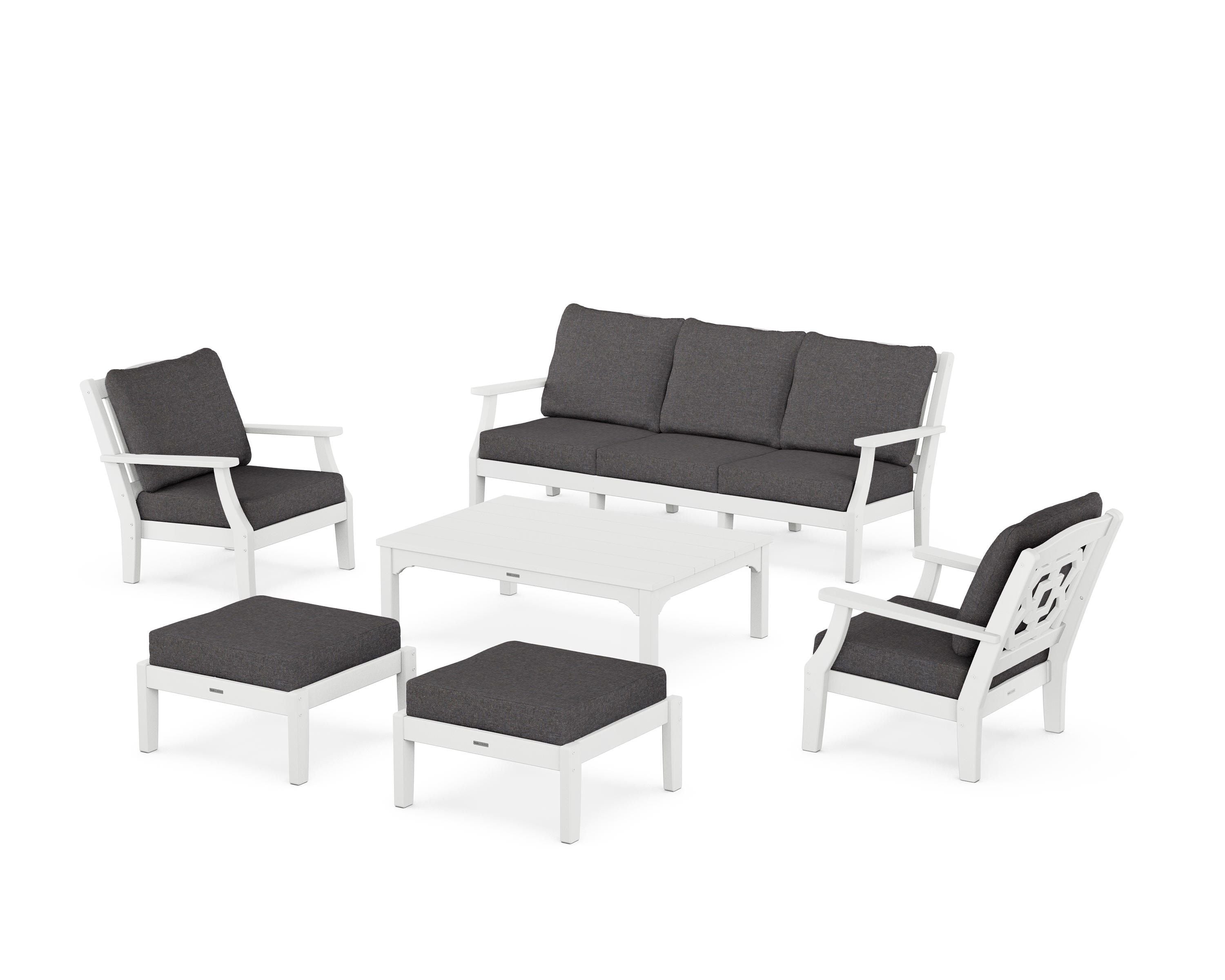 Martha Stewart by POLYWOOD® Chinoiserie 6-Piece Lounge Sofa Set in White / Ash Charcoal