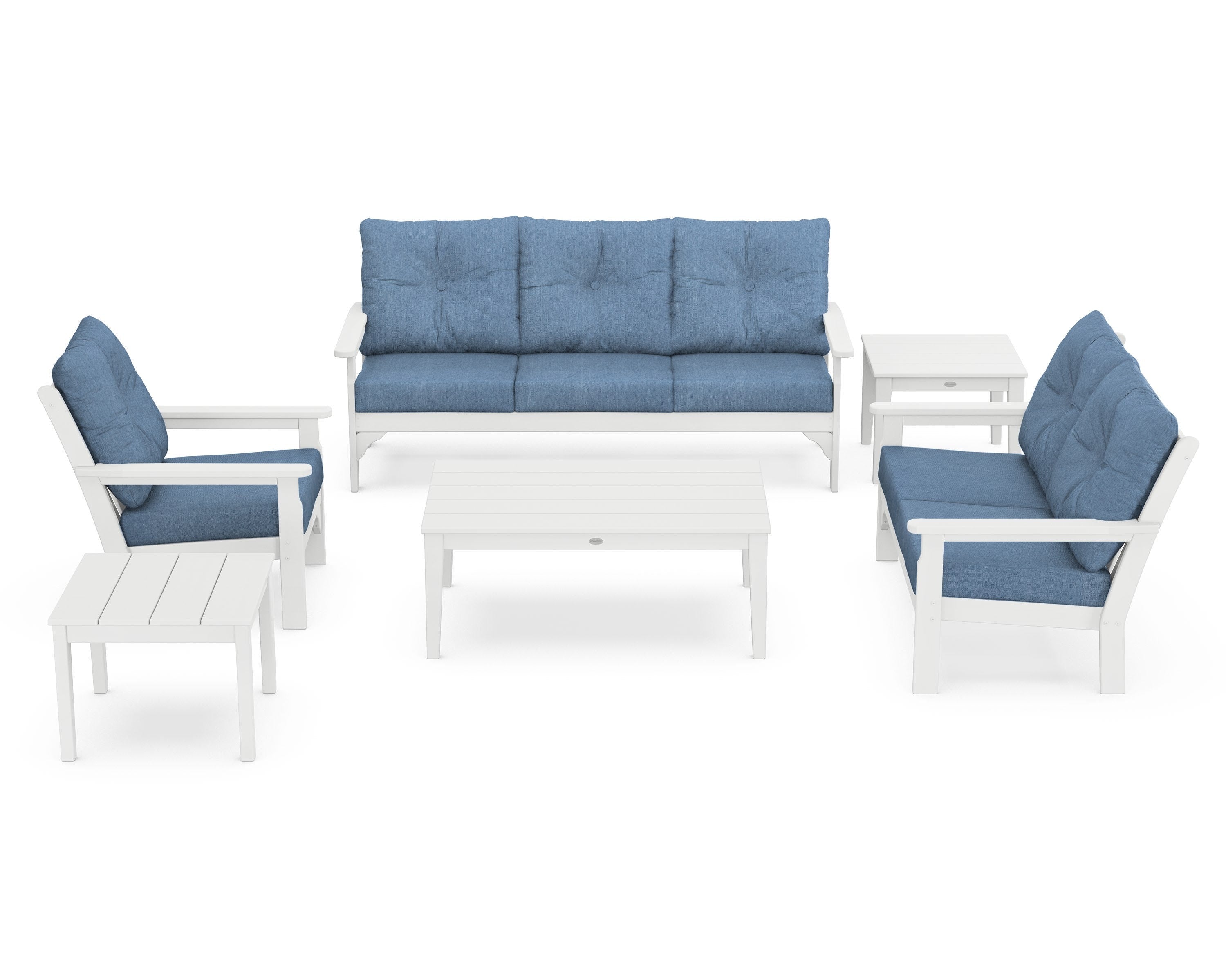 POLYWOOD® Vineyard 6-Piece Deep Seating Set in White / Sky Blue