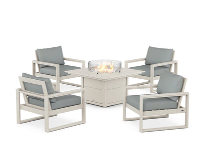 POLYWOOD® EDGE Sectional 5-Piece Deep Seating Set with Fire Pit Table in Sand / Spa