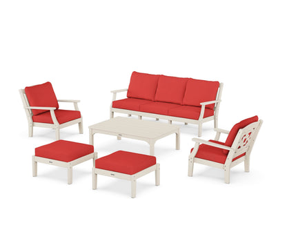 Martha Stewart by POLYWOOD® Chinoiserie 6-Piece Lounge Sofa Set in Sand / Crimson Linen