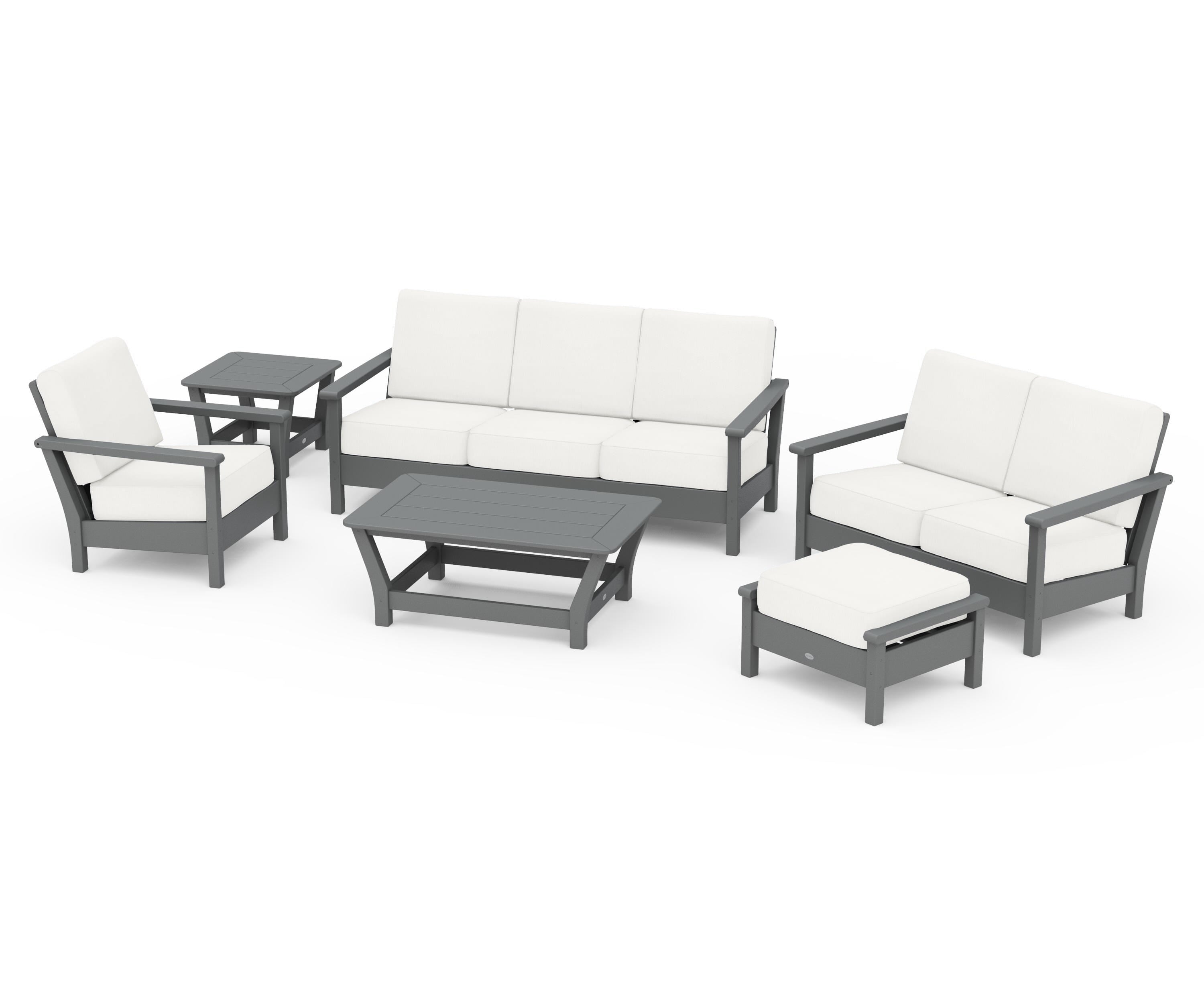 POLYWOOD® Harbour 6-Piece Outdoor Living Set in Slate Grey / Natural Linen