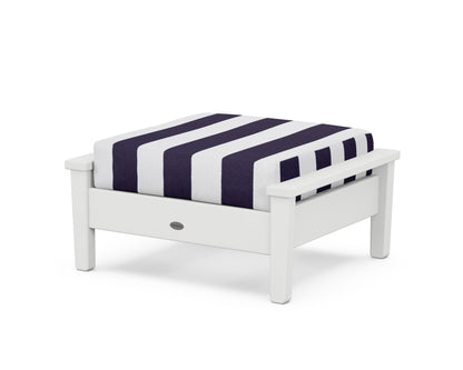 POLYWOOD® Prescott Deep Seating Ottoman in White / Cabana Stripe Navy