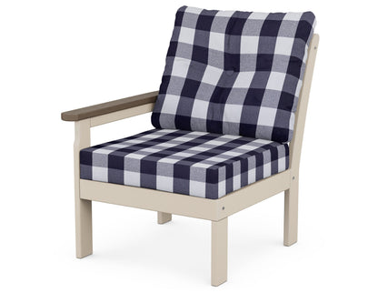 POLYWOOD® Vineyard Modular Left Arm Chair in Sand / Kona / Buffalo Plaid Navy