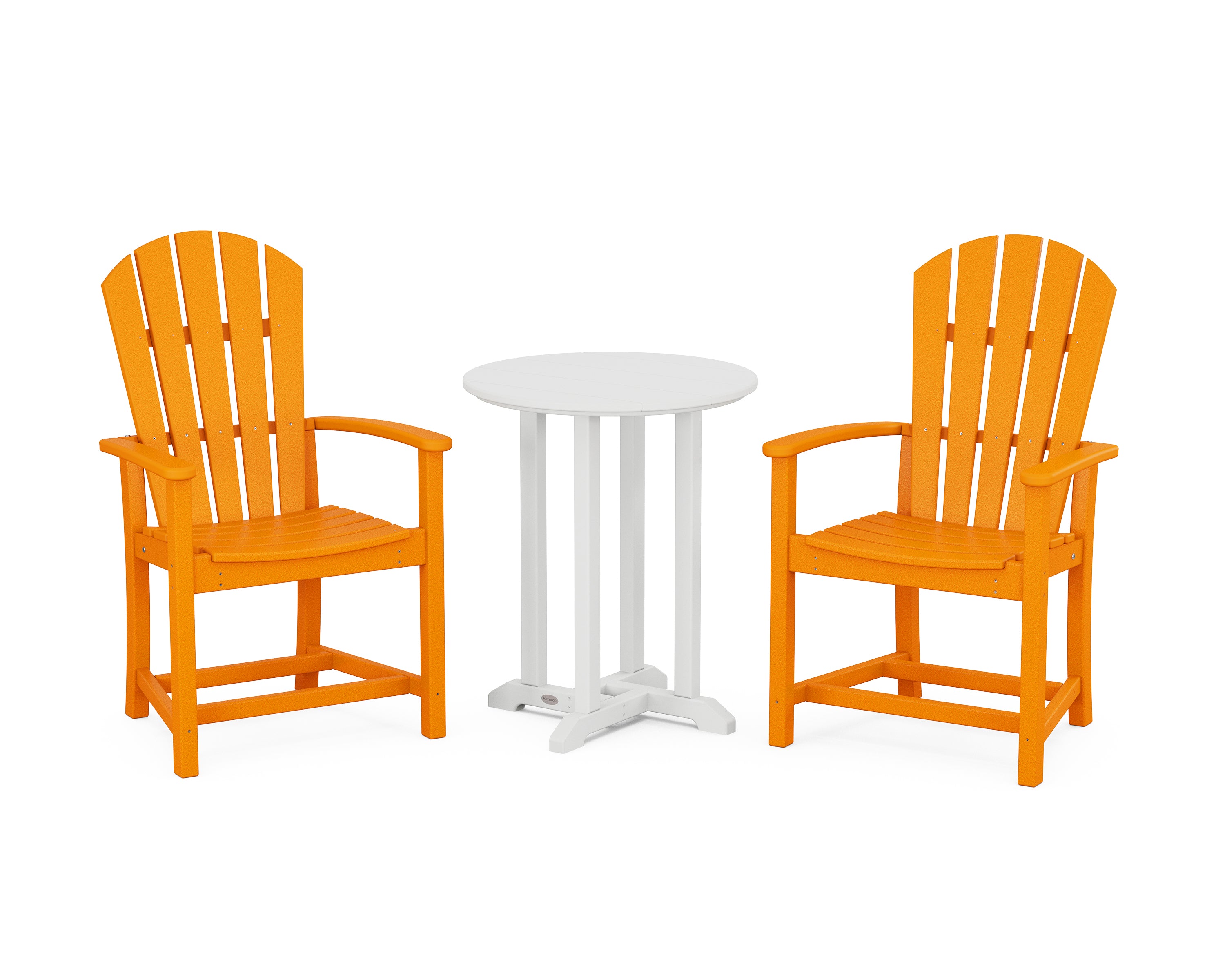 POLYWOOD® Palm Coast 3-Piece Round Farmhouse Bistro Dining Set in Tangerine / White