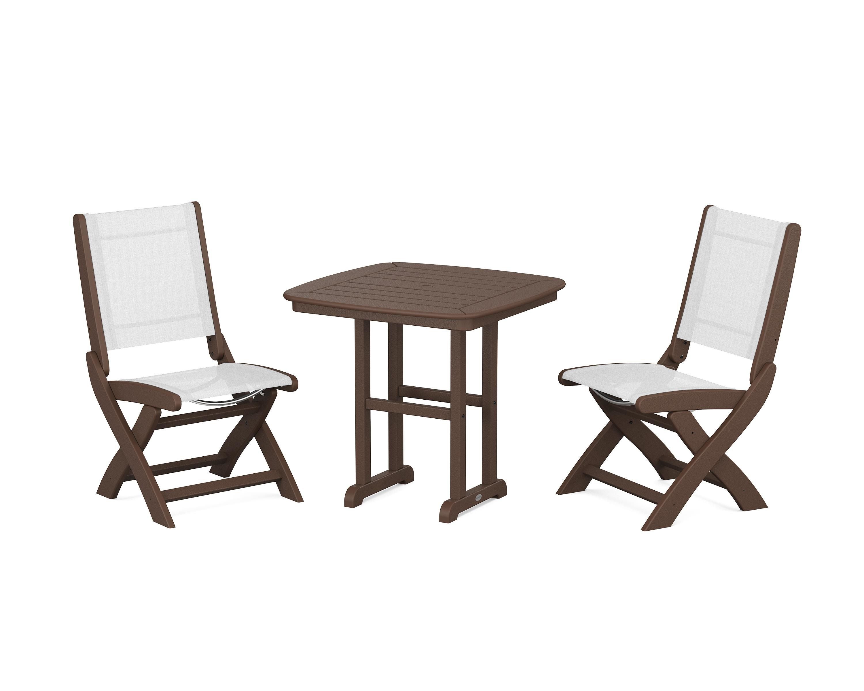 POLYWOOD® Coastal Folding Side Chair 3-Piece Dining Set in Mahogany / White Sling