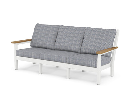 POLYWOOD® Chippendale Deep Seating Sofa in White / Natural / Houndstooth Sky Blue