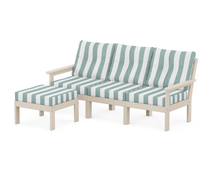 POLYWOOD® Vineyard 4-Piece Sectional with Ottoman in Sand / Cabana Stripe Glacier Spa