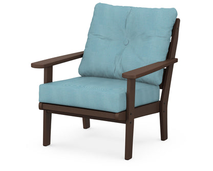 POLYWOOD® Lakeside Deep Seating Chair in Mahogany / Lattice Sky Blue