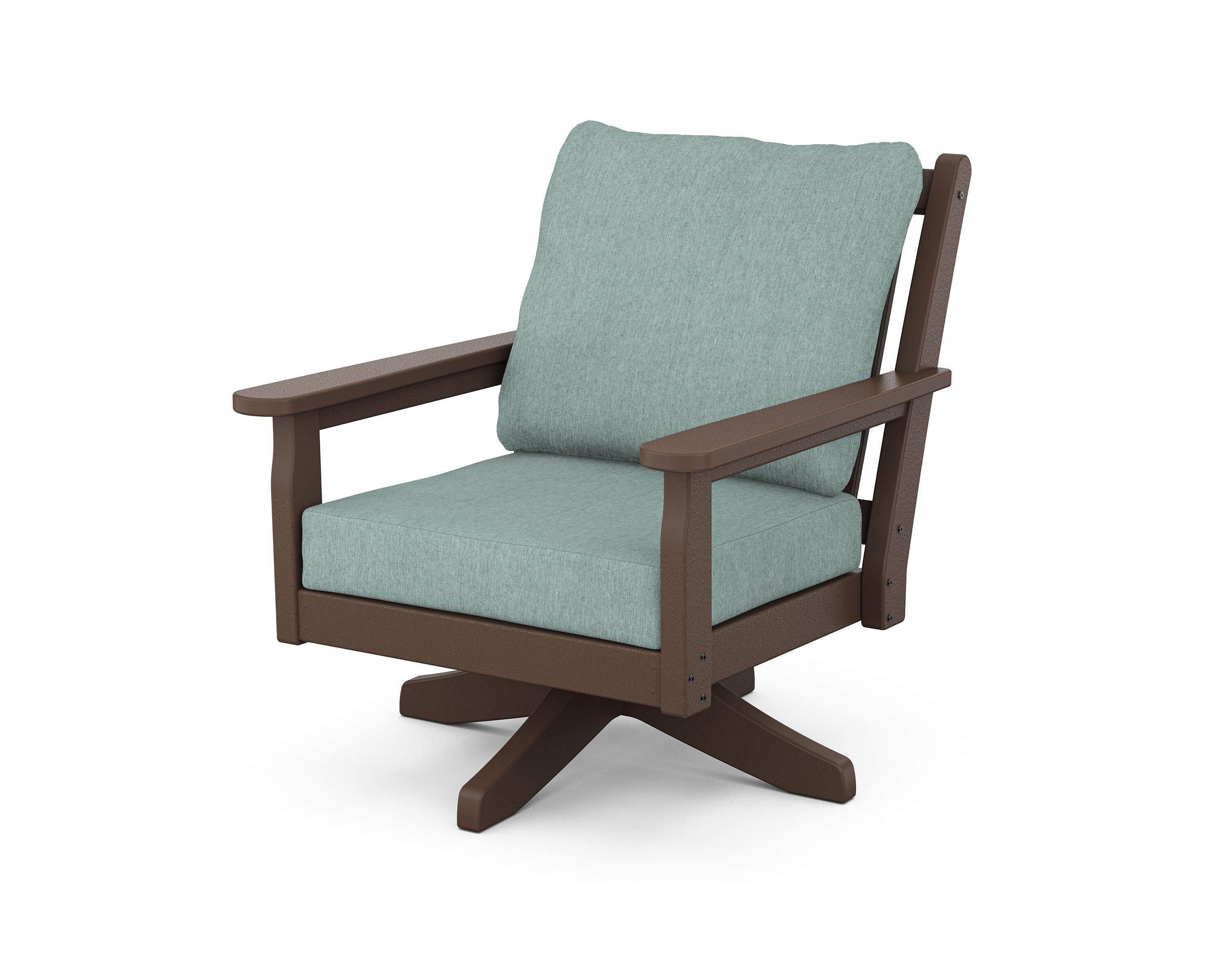 POLYWOOD® Chippendale Deep Seating Swivel Chair in Mahogany / Glacier Spa