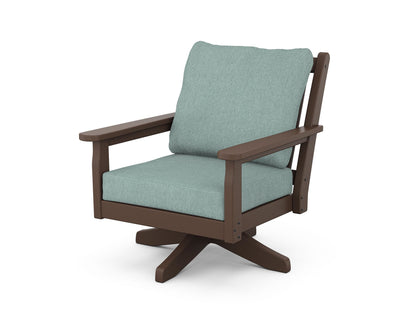 POLYWOOD® Chippendale Deep Seating Swivel Chair in Mahogany / Glacier Spa