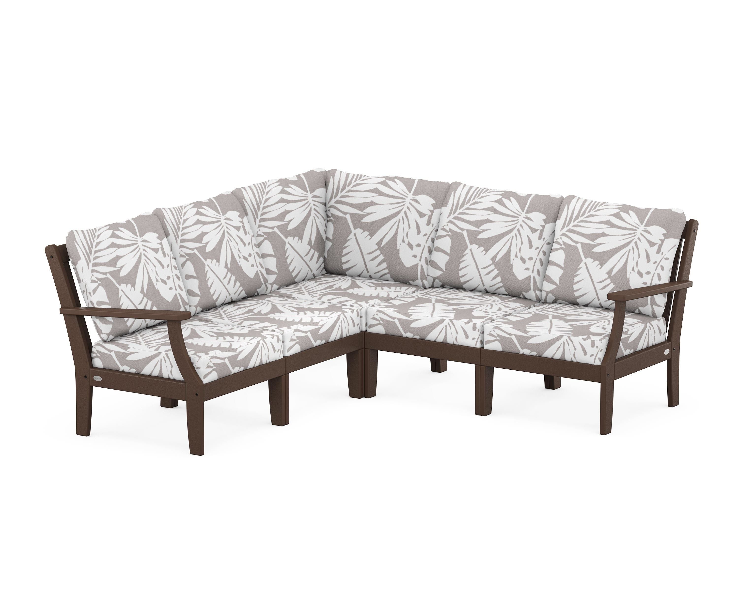 POLYWOOD® Braxton Modular 5-Piece Deep Seating Set in Mahogany / Leaf Grey Mist