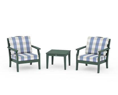 Draper James™ by  POLYWOOD® Savannah 3-Piece Deep Seating Set in Green / Buffalo Plaid Sky Blue