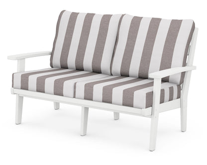 POLYWOOD® Grant Park Deep Seating Loveseat in White / Cabana Stripe Grey Mist