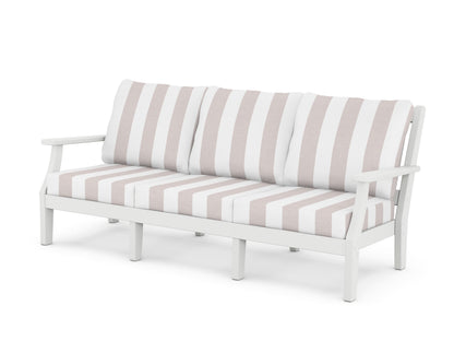 Martha Stewart by POLYWOOD® Chinoiserie Deep Seating Sofa in White / Cabana Stripe Dune Burlap