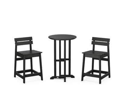 POLYWOOD® Modern Studio Plaza Lowback 3-Piece Bistro Counter Set in Black