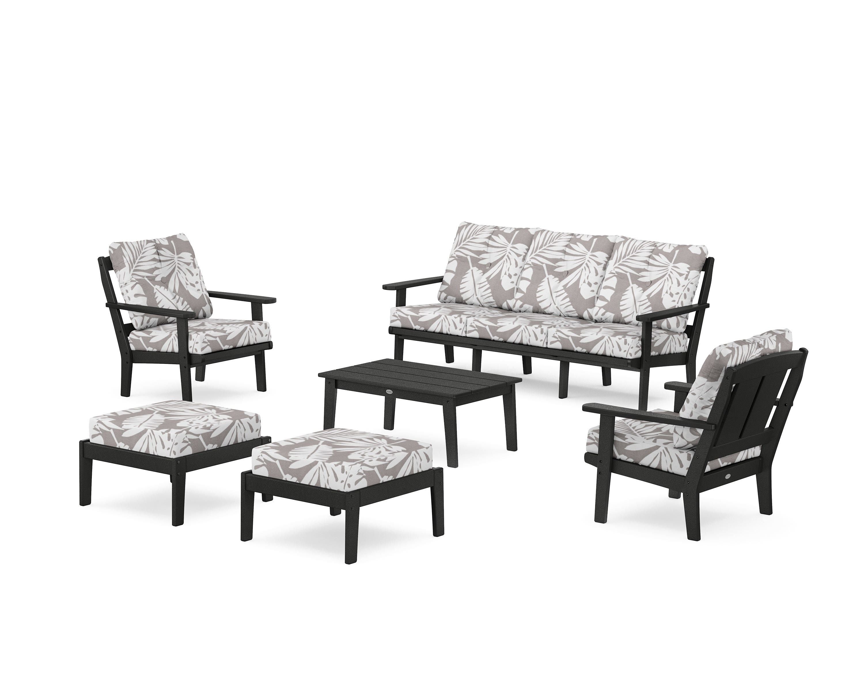 POLYWOOD® Mission 6-Piece Lounge Sofa Set in Black / Leaf Grey Mist
