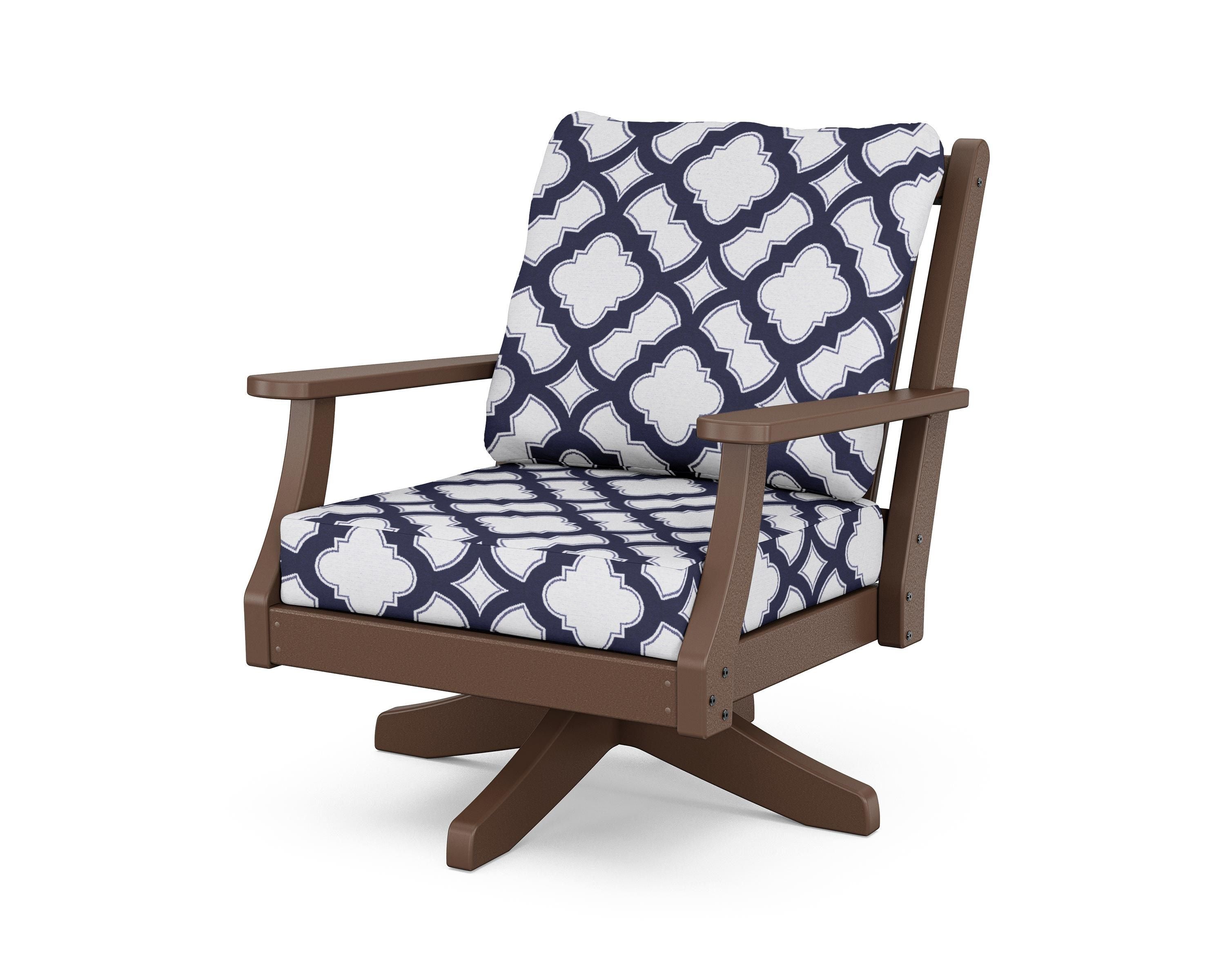 Country Living Wovendale Deep Seating Swivel Chair in Mahogany / Trellis Navy