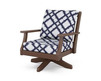 Country Living Wovendale Deep Seating Swivel Chair in Mahogany / Trellis Navy