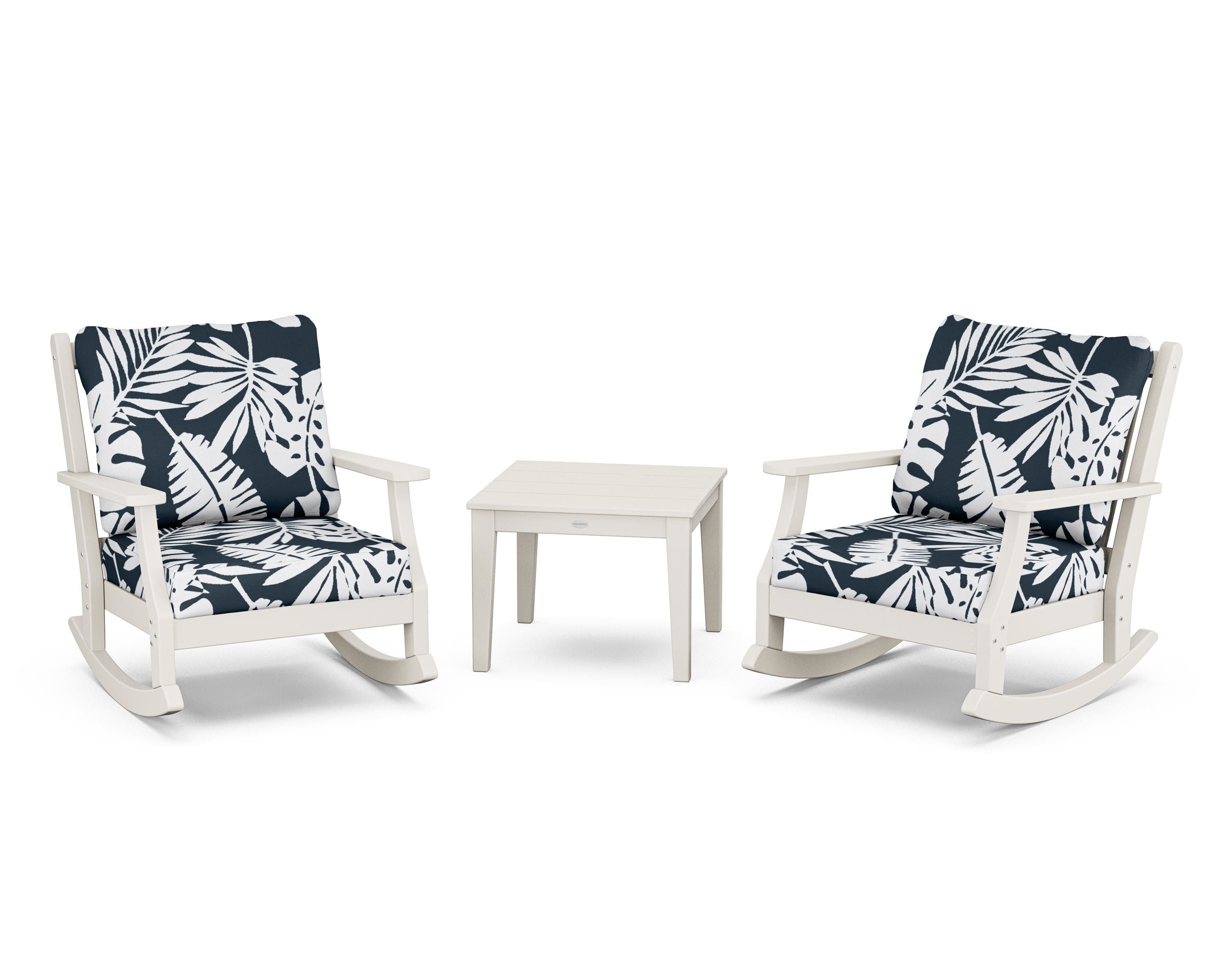 Country Living Wovendale 3-Piece Deep Seating Rocker Set in Sand / Leaf Marine Indigo