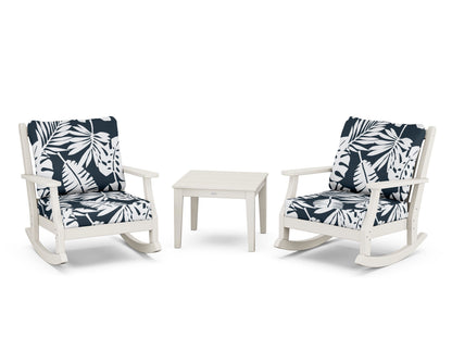 Country Living Wovendale 3-Piece Deep Seating Rocker Set in Sand / Leaf Marine Indigo