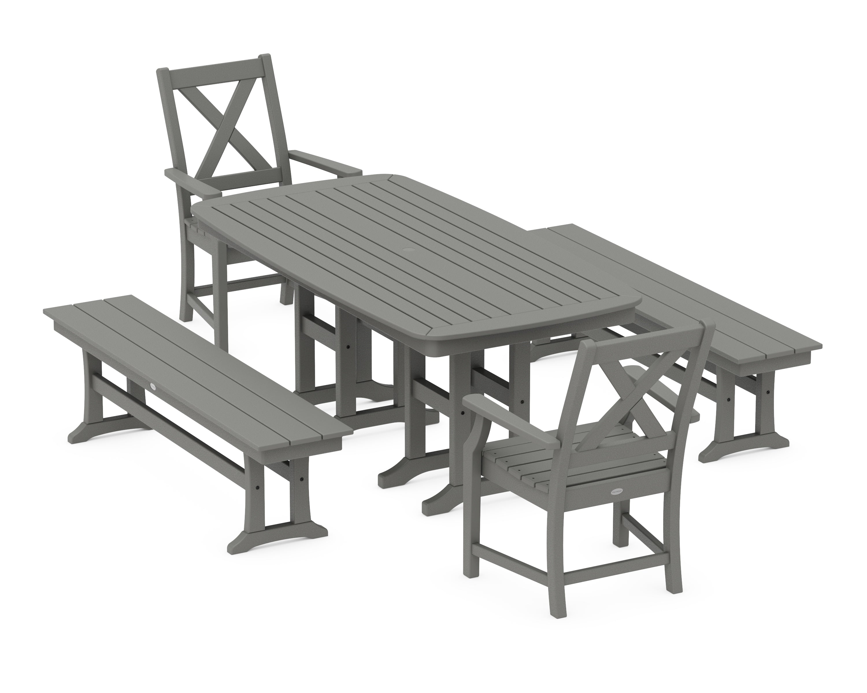 POLYWOOD® Braxton 5-Piece Dining Set with Benches in Slate Grey