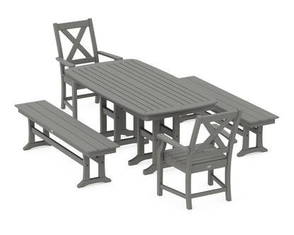 POLYWOOD® Braxton 5-Piece Dining Set with Benches in Slate Grey