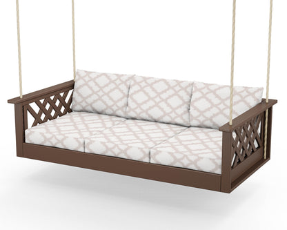 Country Living Wovendale Daybed Swing in Mahogany / Trellis Dune Burlap