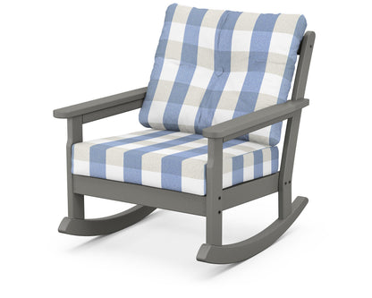 POLYWOOD® Vineyard Deep Seating Rocking Chair in Slate Grey / Buffalo Plaid Sky Blue