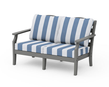 Draper James™ by  POLYWOOD® Savannah Deep Seating Loveseat in Slate Grey / Cabana Stripe Sky Blue