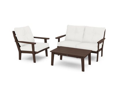 POLYWOOD® Lakeside 3-Piece Deep Seating Set in Mahogany / Natural Linen
