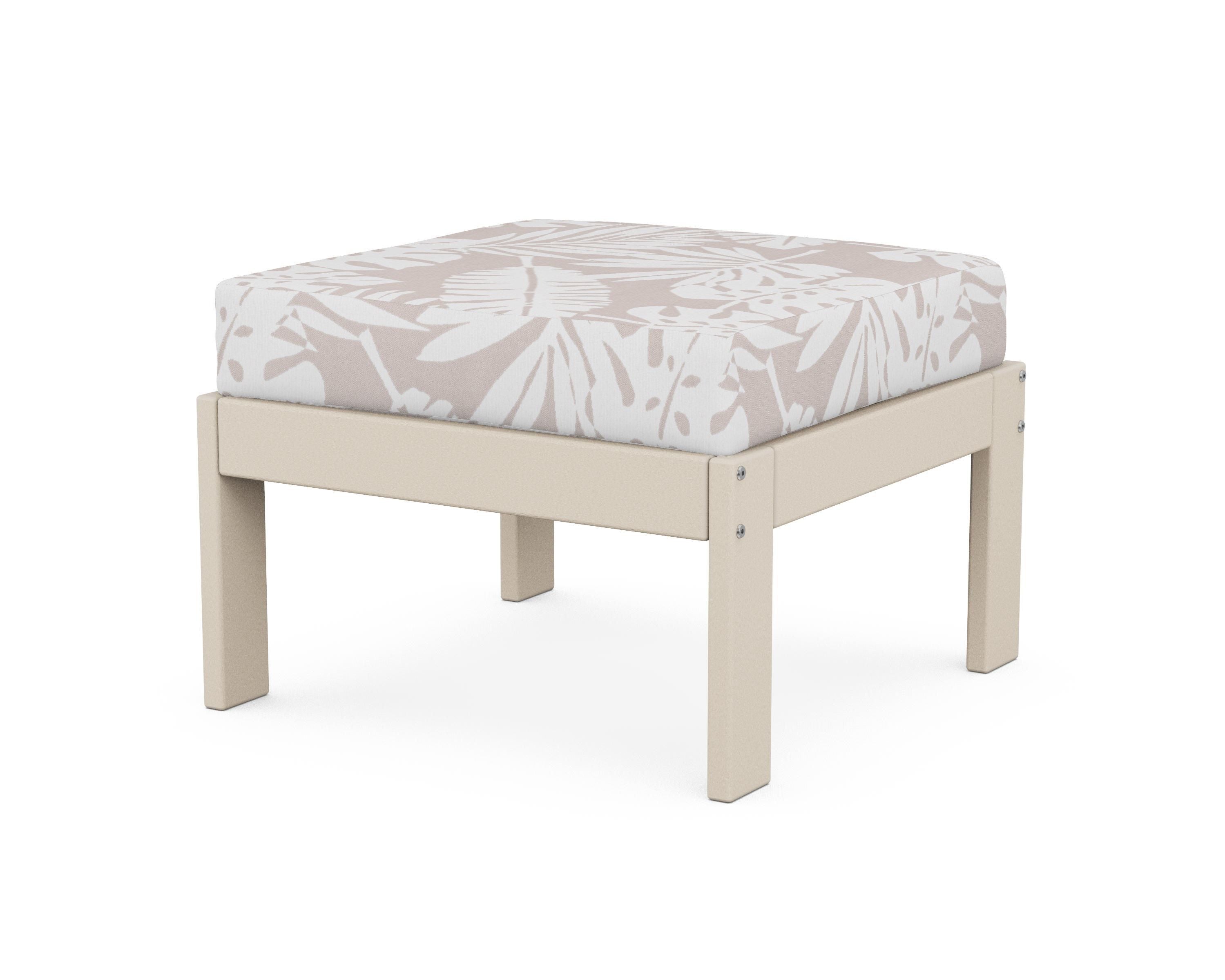 POLYWOOD® Vineyard Modular Ottoman in Sand / Leaf Dune Burlap