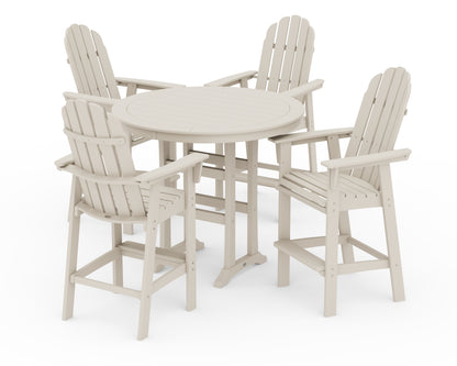 POLYWOOD® Vineyard Curveback Adirondack 5-Piece Nautical Trestle Bar Set in Sand