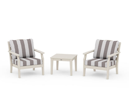 Draper James™ by  POLYWOOD® Savannah 3-Piece Deep Seating Set in Sand / Cabana Stripe Grey Mist